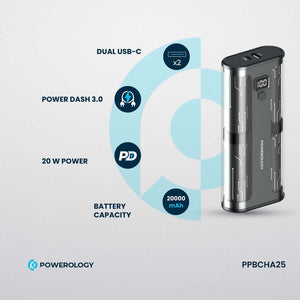 Powerology Crystalline Series Power Bank 20000mAh 65W PD