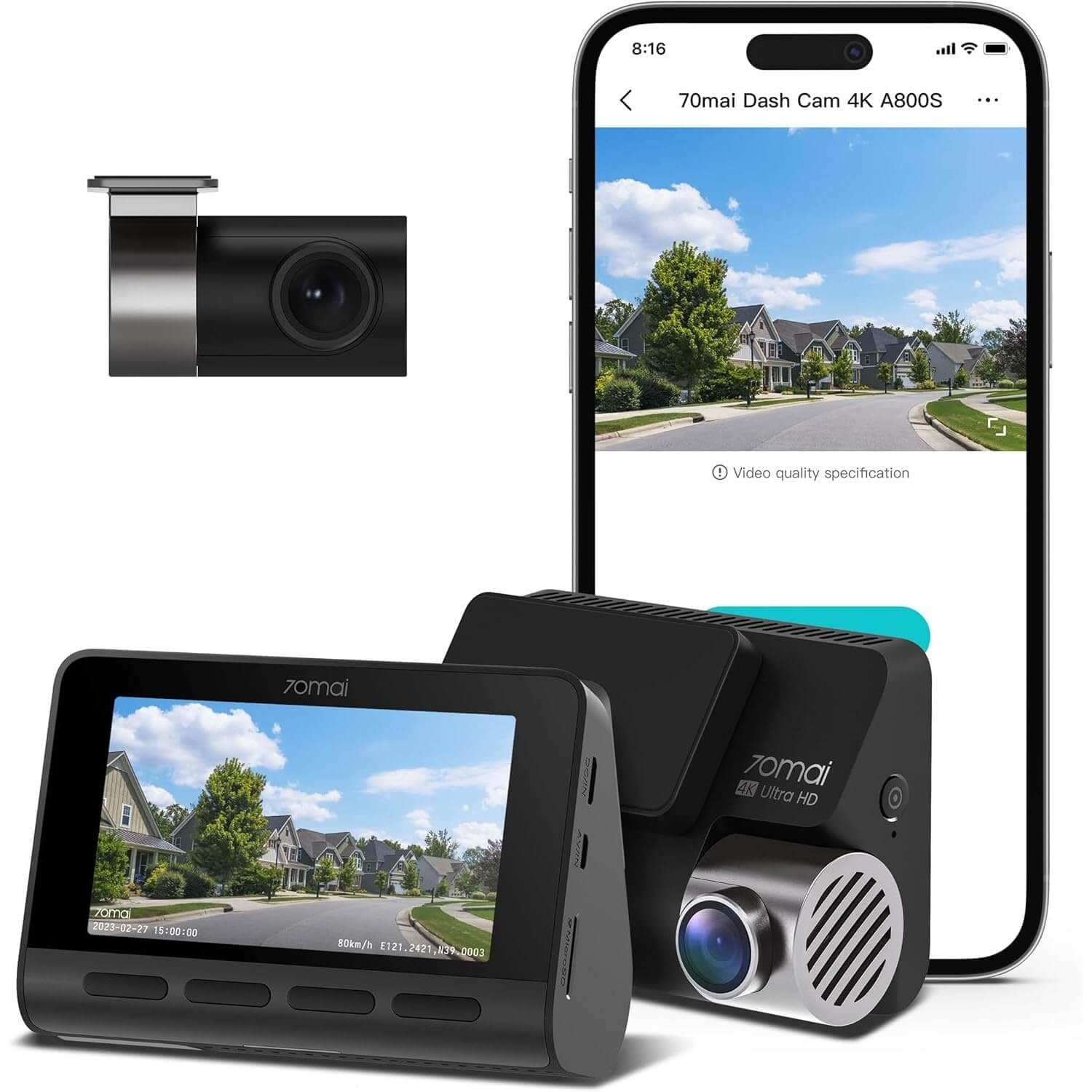  70mai A800S 4K Dual Channel Dash Camera