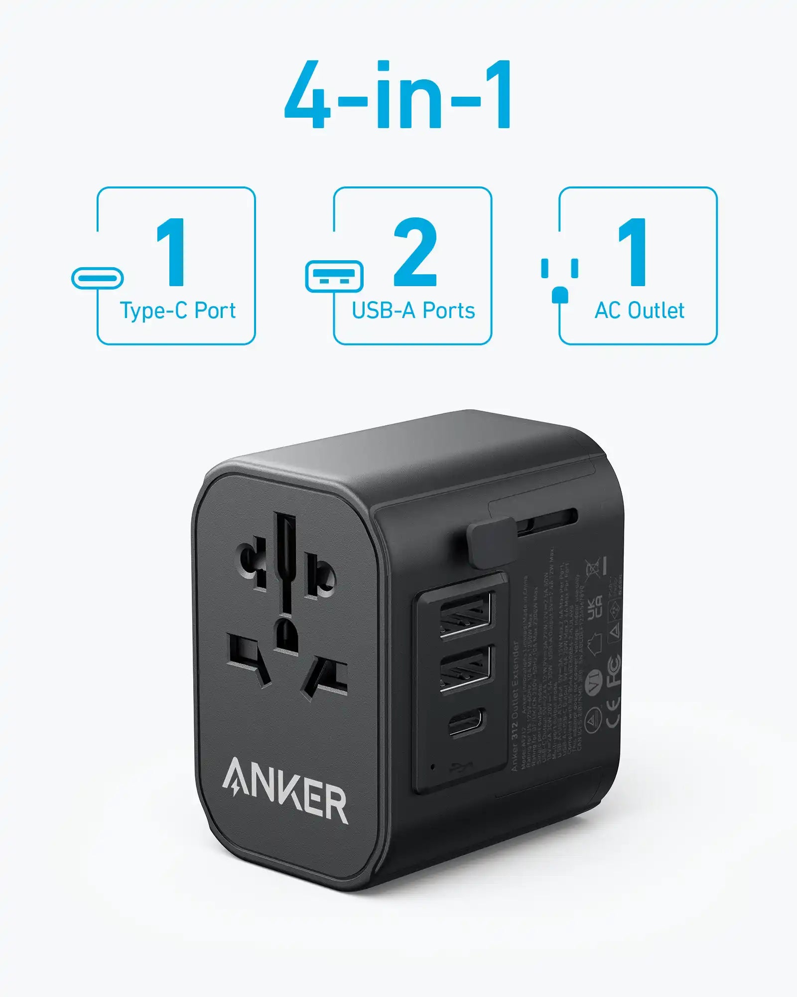  Anker 312 PowerExtend USB-C Travel Adapter