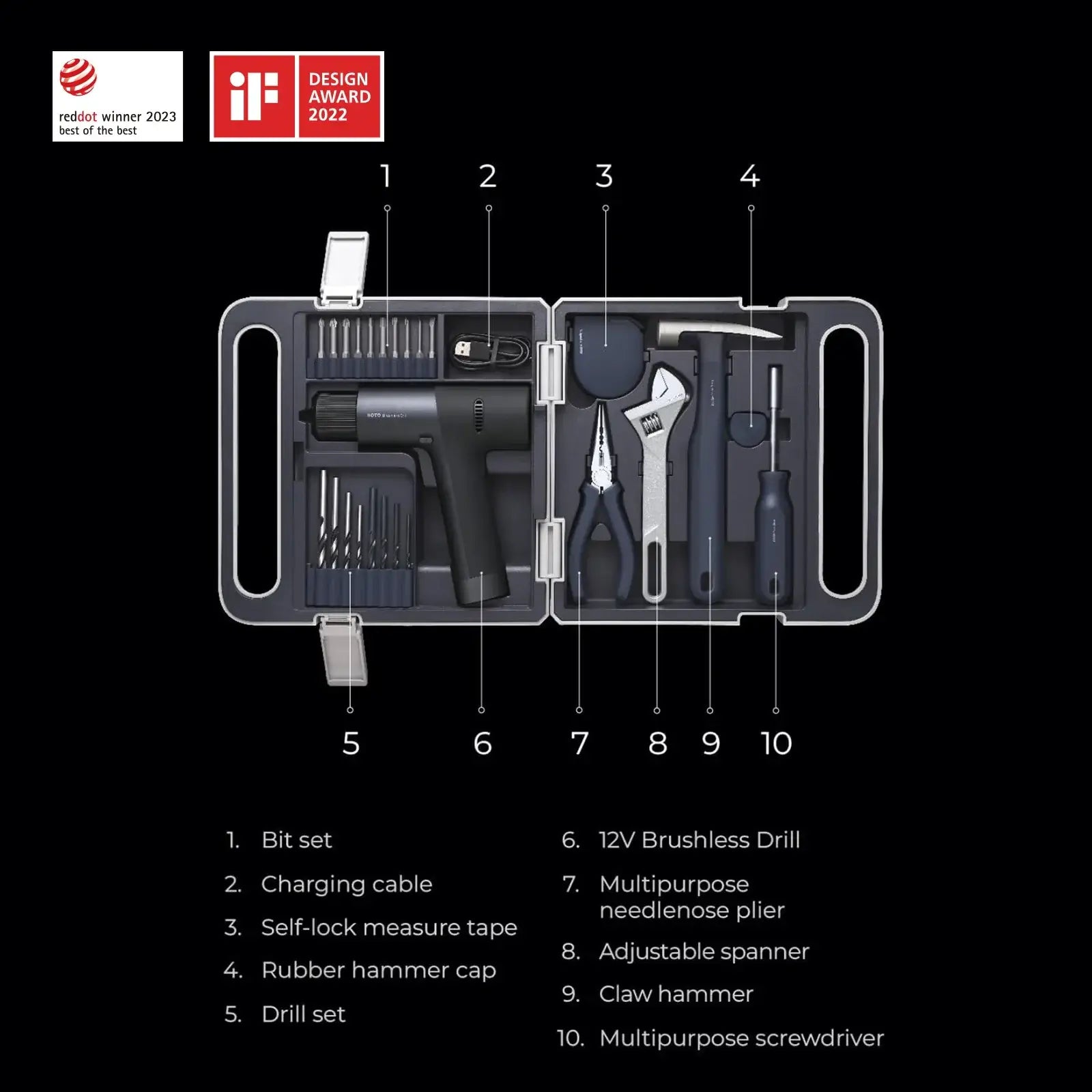  HOTO 12V Brushless Drill Tool Kit
