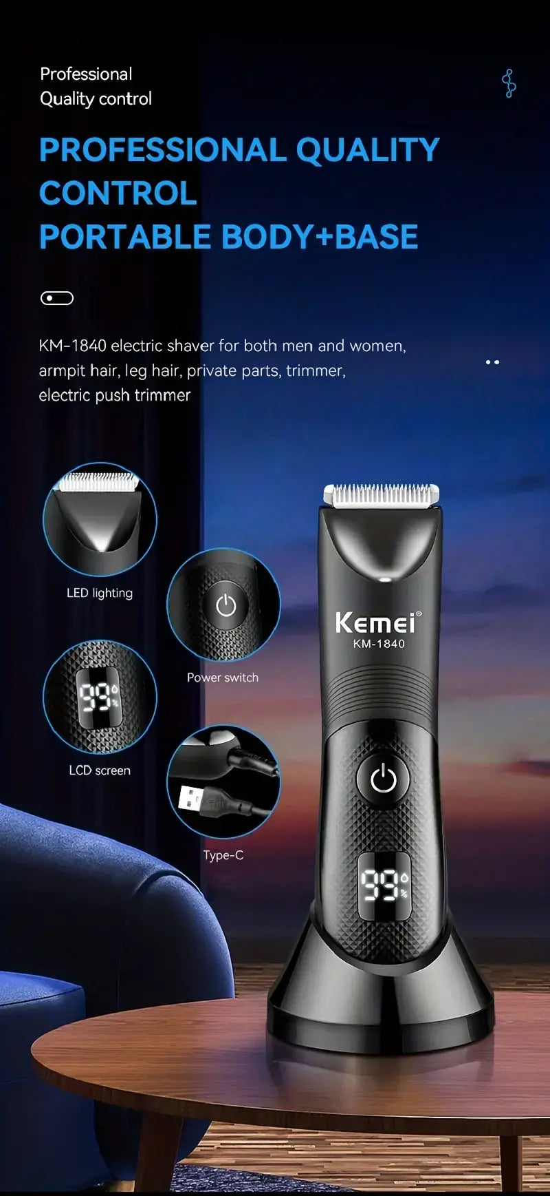  Kemei Groin Hair Trimmer KM-1840