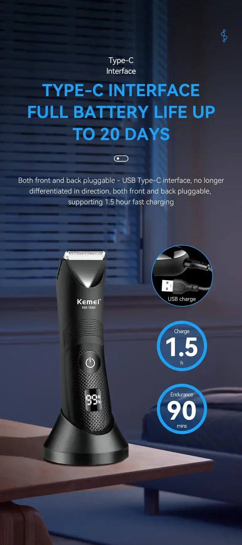  Kemei Groin Hair Trimmer KM-1840