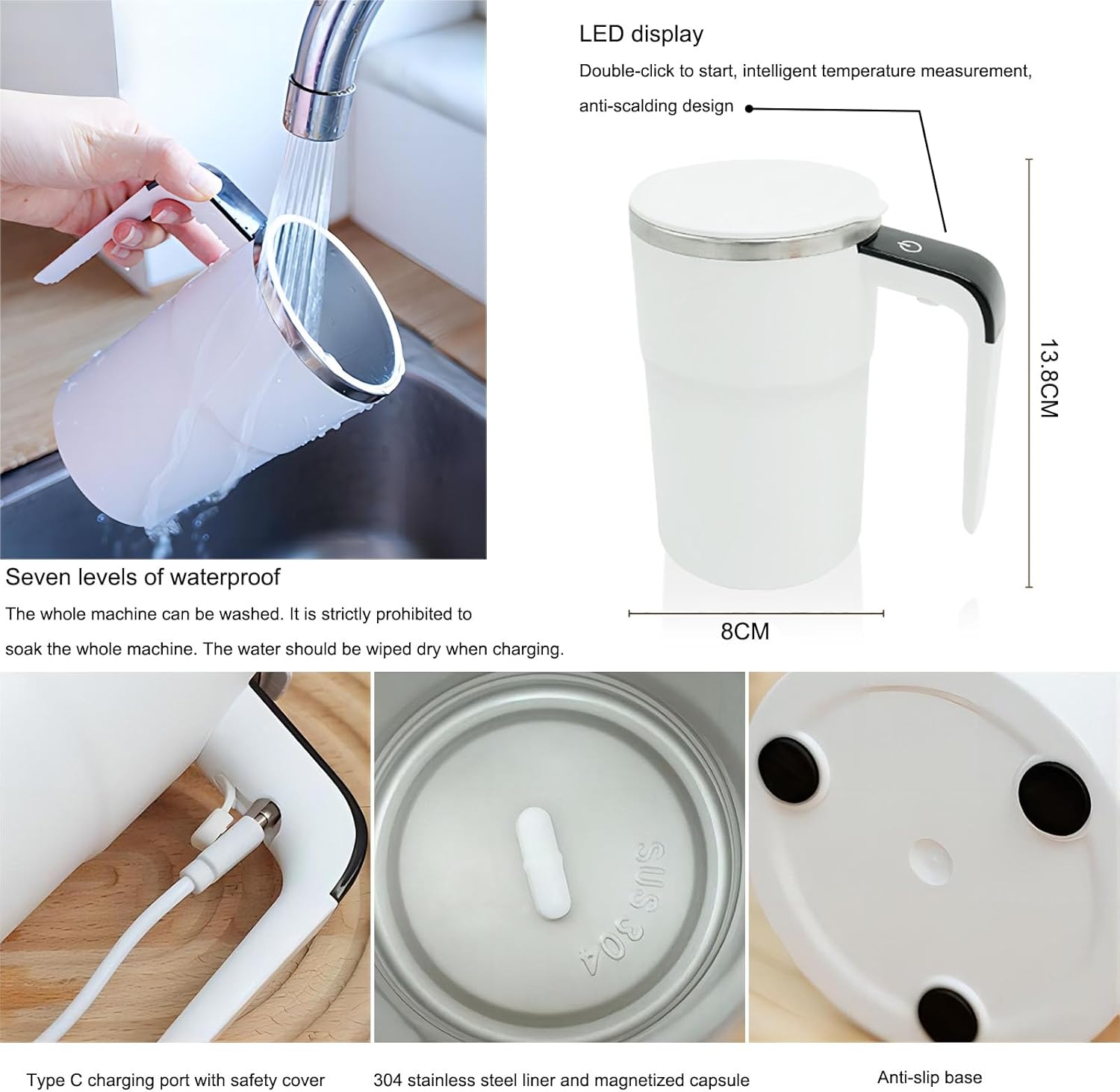  PONERAIT LED Intelligent Temperature Display Self Stirring Mug