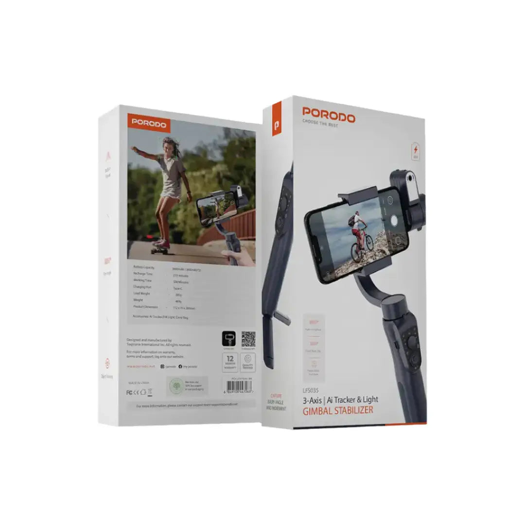  Porodo 3-Axis Gimbal Stabilizer with AI Tracking