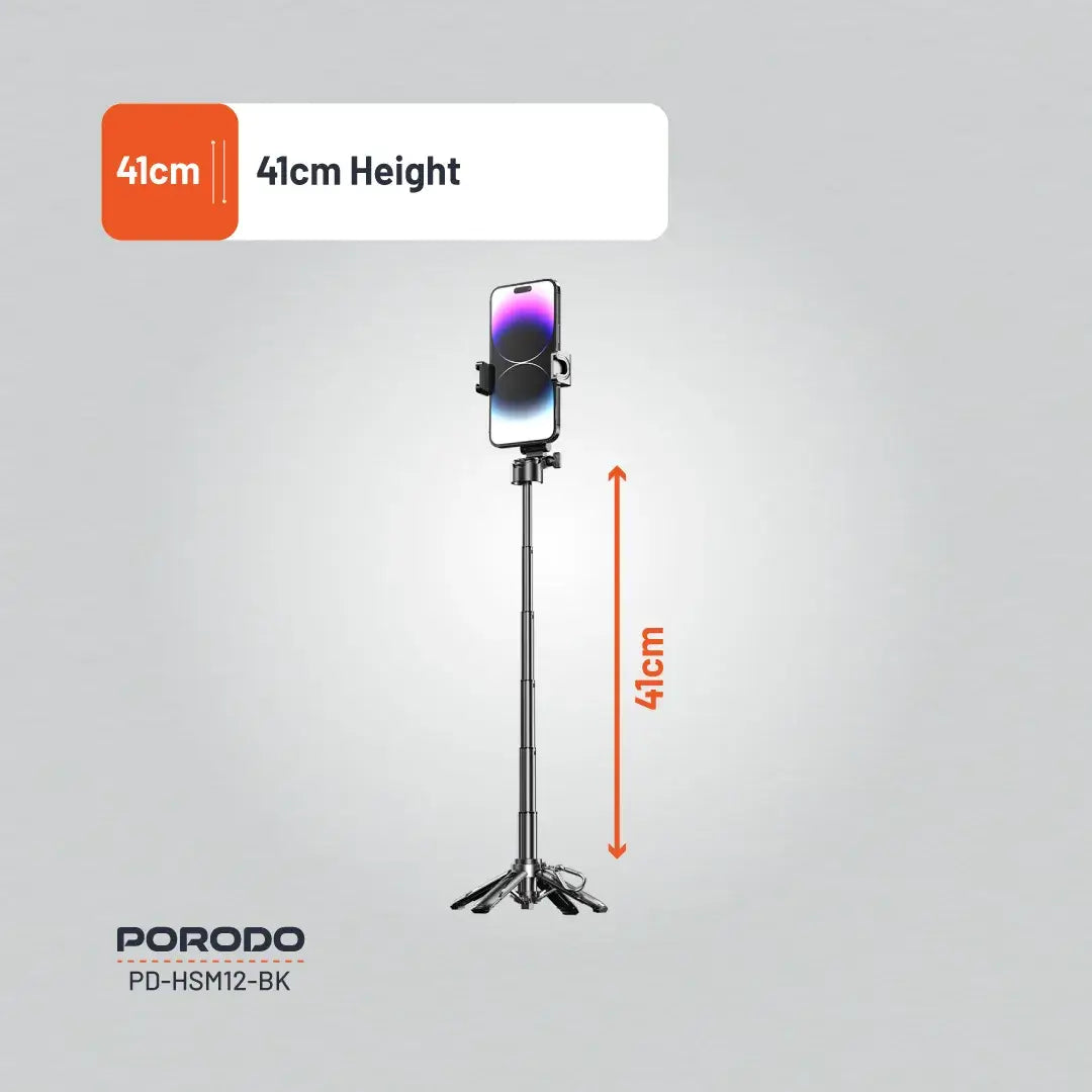 Porodo Foldable Selfie Stick with Extendable Tripod