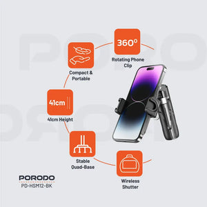 Porodo Foldable Selfie Stick with Extendable Tripod