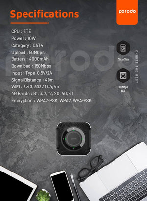  Porodo Portable CPE MiFi Wireless Router