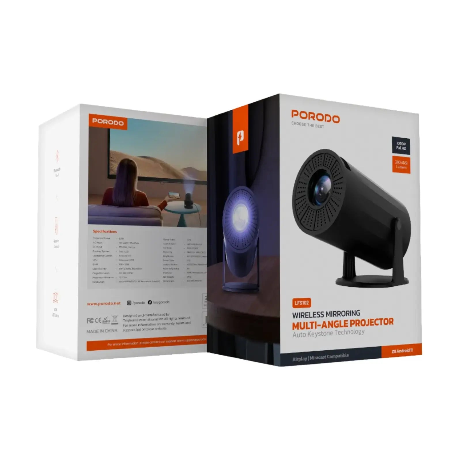  Porodo Wireless Mirroring Multi Angle Projector