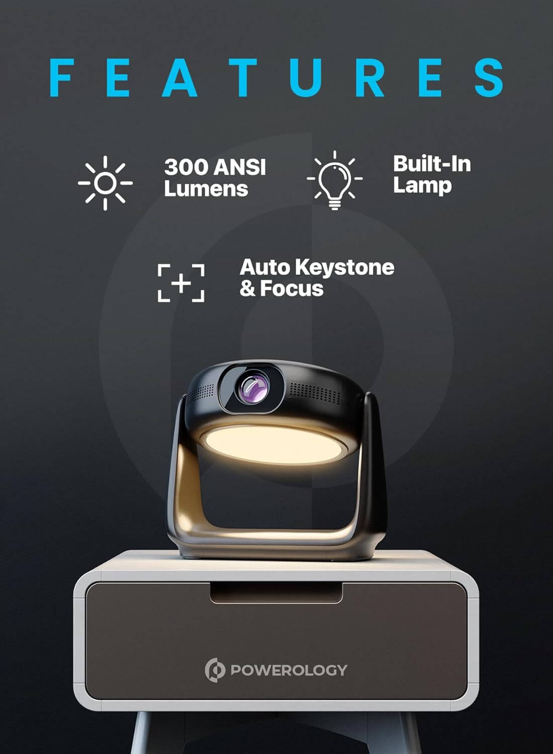  Powerology 300 ANSI Lumens Full HD Portable Projector