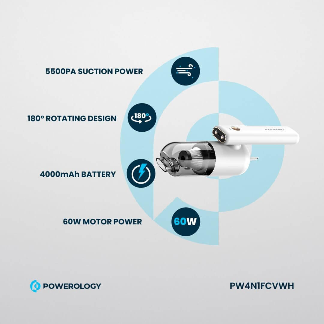  Powerology 4-in-1 180 Foldable Car Vacuum Cleaner